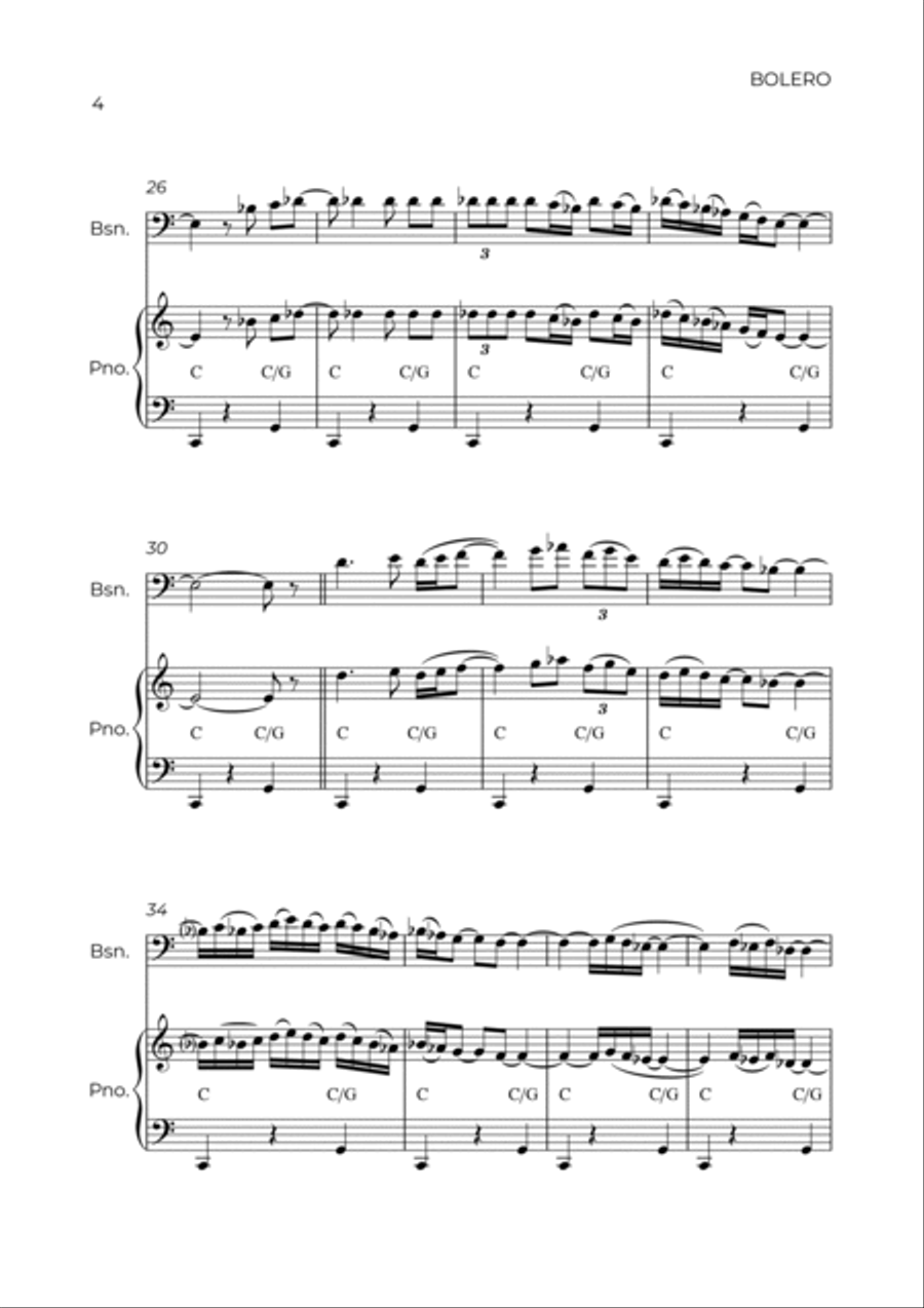 BOLERO - RAVEL - BASSOON & PIANO Bassoon Solo scores gallery preview page 4