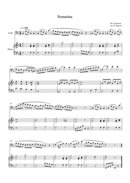 Sonatina (In C Major), Muzio Clementi, For Cello & Piano image number null
