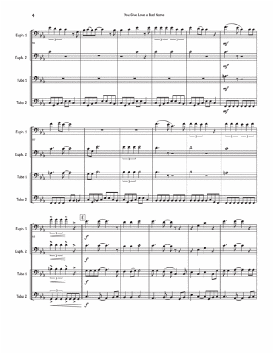 You Give Love A Bad Name Brass Quartet scores gallery preview page 4