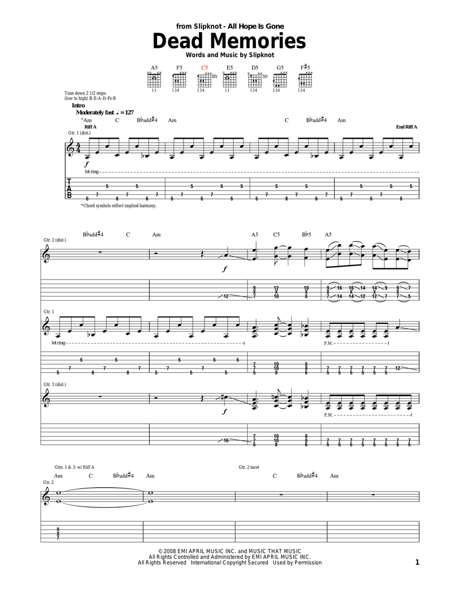 Dead Memories Acoustic Guitar scores gallery preview page 1