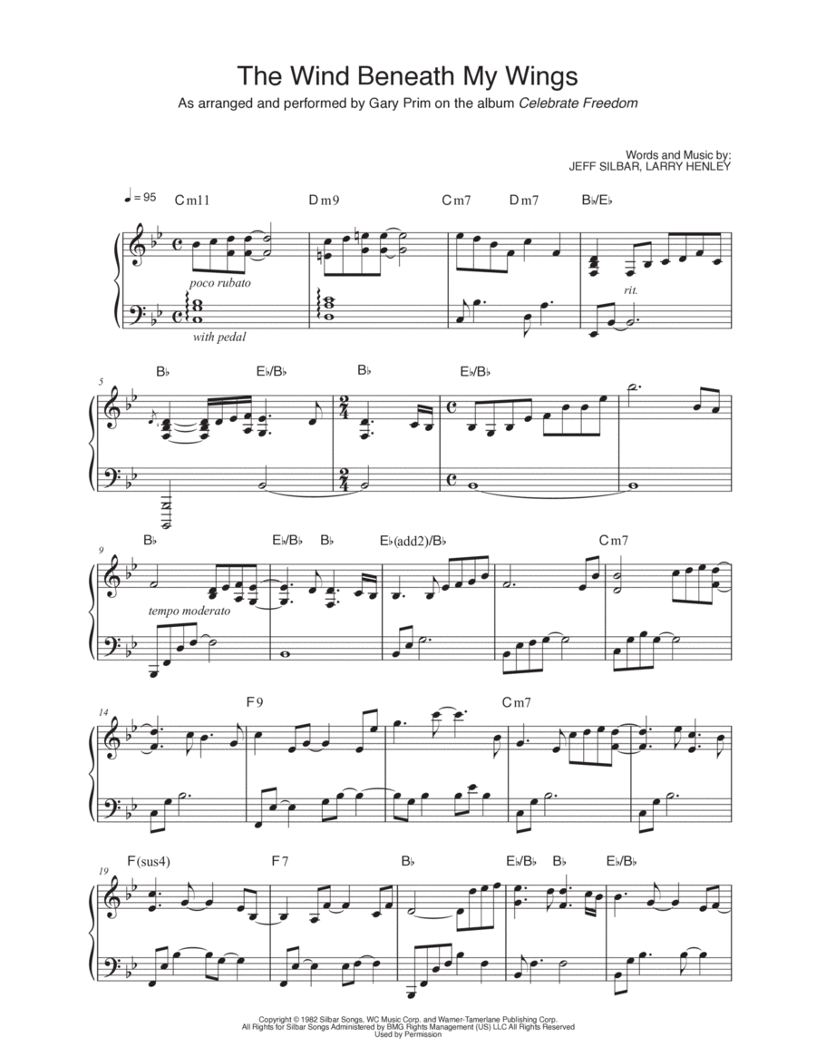 The Wind Beneath My Wings Piano Solo scores gallery preview page 1