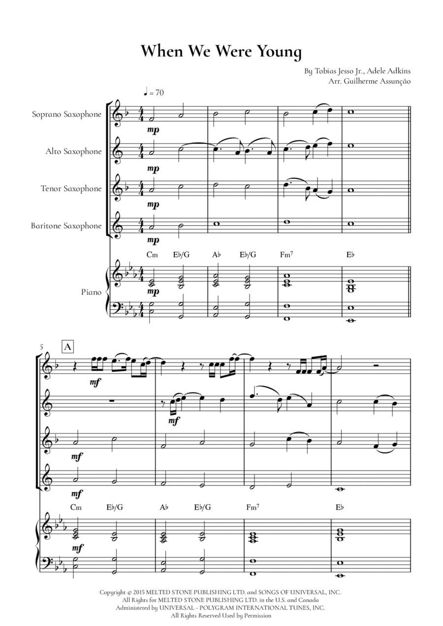 When We Were Young Tenor Saxophone scores gallery preview page 1