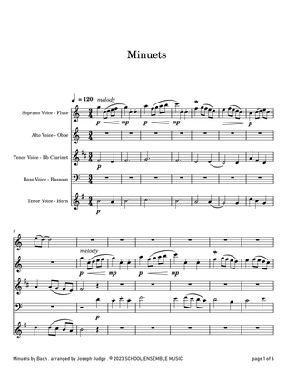 Minuets by Bach for Woodwind Quartet in Schools