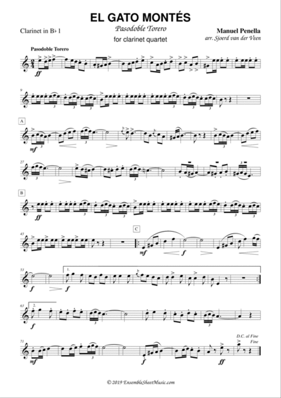 El Gato Montés for clarinet quintet or ensemble Clarinet Quintet scores gallery preview page 6