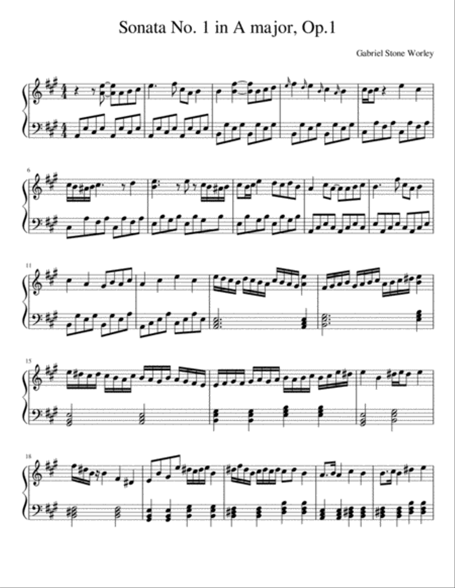Sonata No. 1 in A major, Op. 1 Piano Solo scores gallery preview page 1