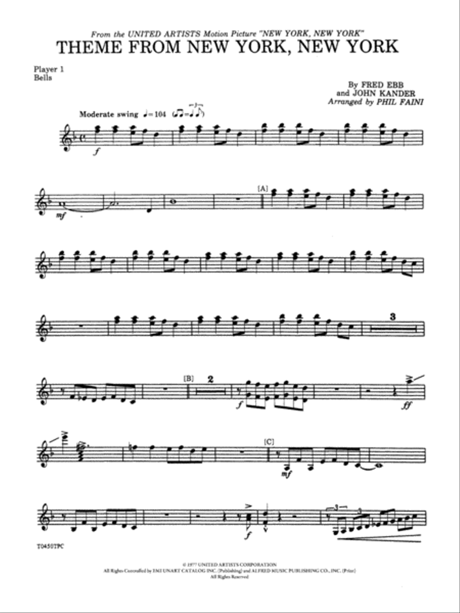 New York, New York, Theme from: Bells Percussion Ensemble scores gallery preview page 1