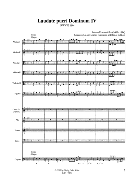 Laudate pueri Dominum IV für fünf Stimmen, Streicher, Fagott und B.c. A-Dur RWV.E 110