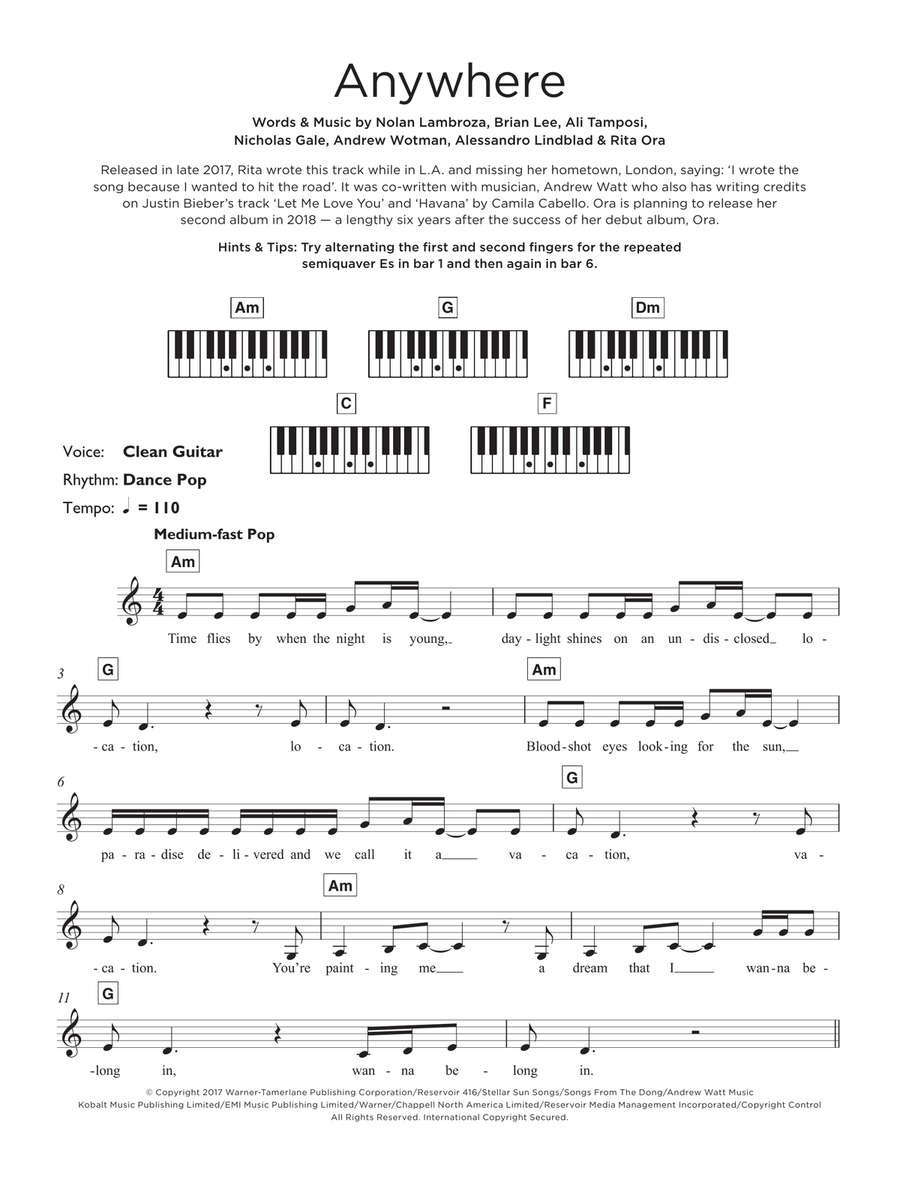 Anywhere Anywhere Piano scores gallery preview page 1