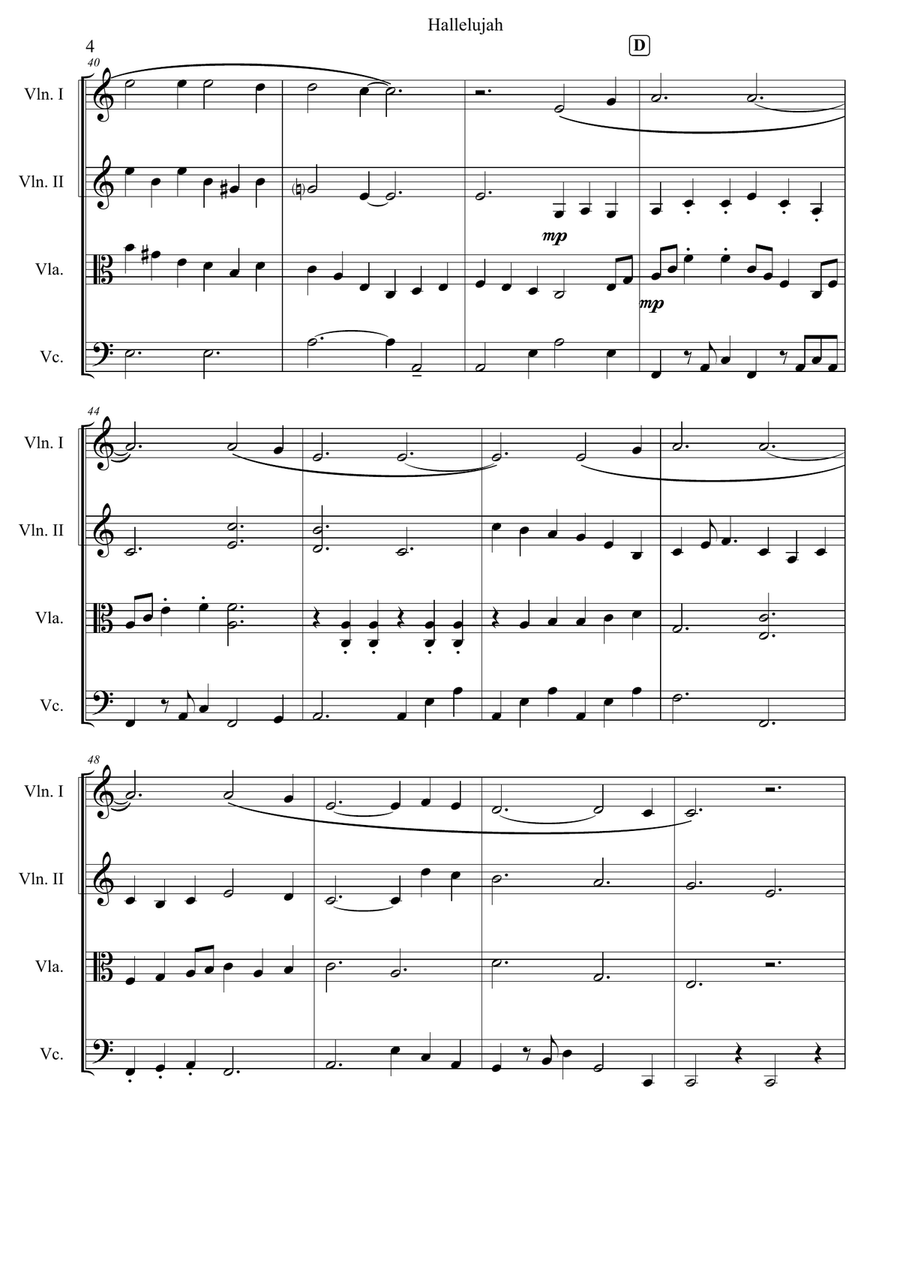 Hallelujah String Quartet scores gallery preview page 5
