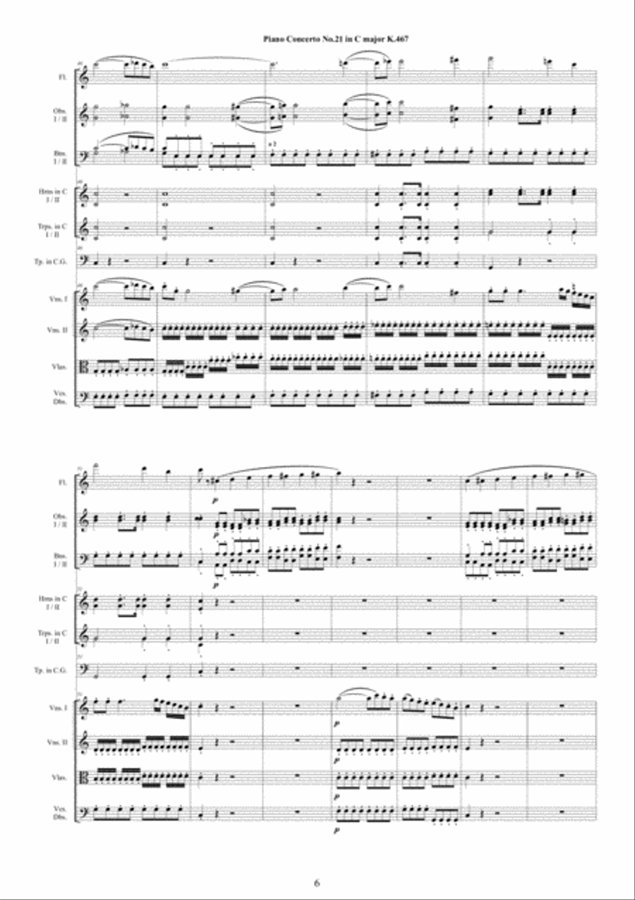 Mozart - Piano Concerto No.21 in C major K 467 for Piano solo and Orchestra - Score and Parts Chamber Orchestra scores gallery preview page 6