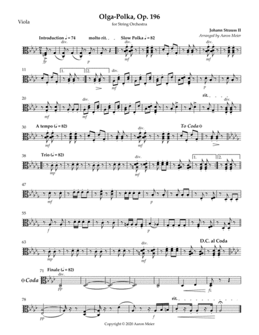 Olga-Polka, Op. 196 (arr. for string orchestra): Viola image number null