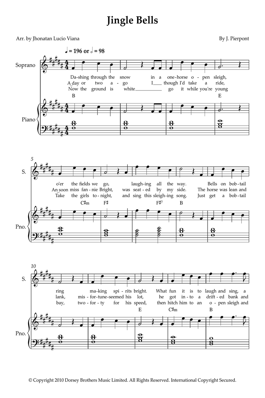 Jingle Bells Jingle Bells Soprano Voice scores gallery preview page 1