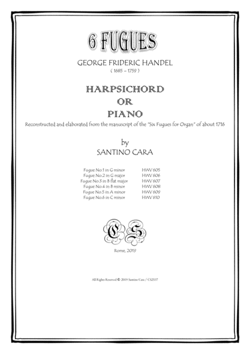 Handel - Six Fugues for Harpsichord or Piano image number null