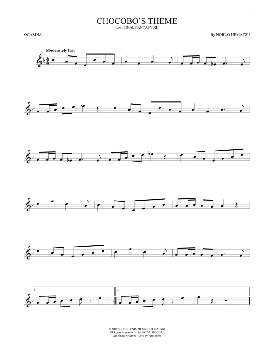 Chocobo's Theme (from Final Fantasy XII) ocarina scores gallery preview page 1