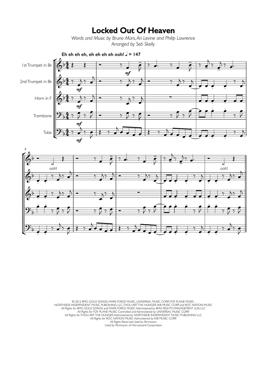 Locked Out Of Heaven Brass Ensemble scores gallery preview page 1
