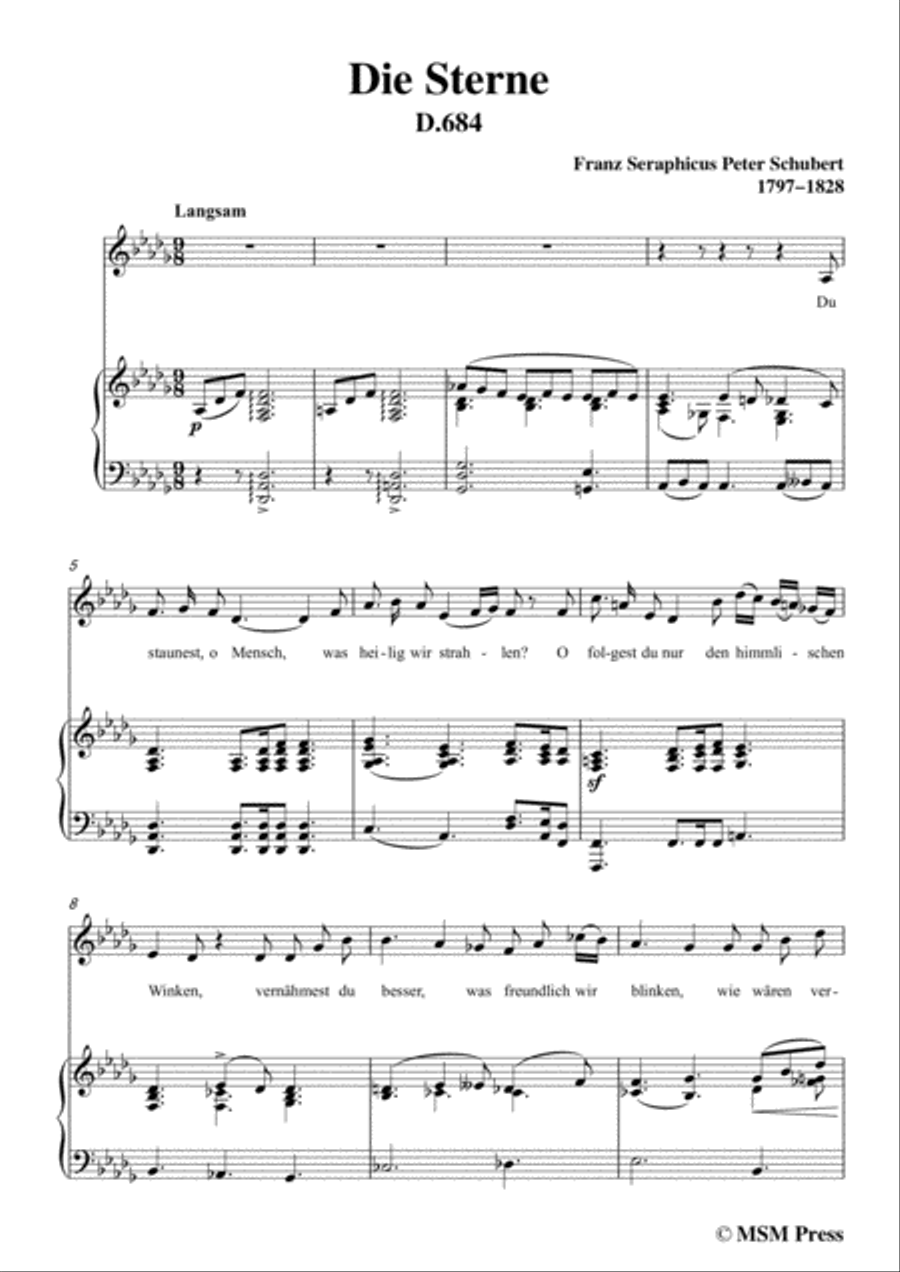 Schubert-Die Sterne,in D flat Major,D.684,for Voice and Piano Voice Solo scores gallery preview page 3