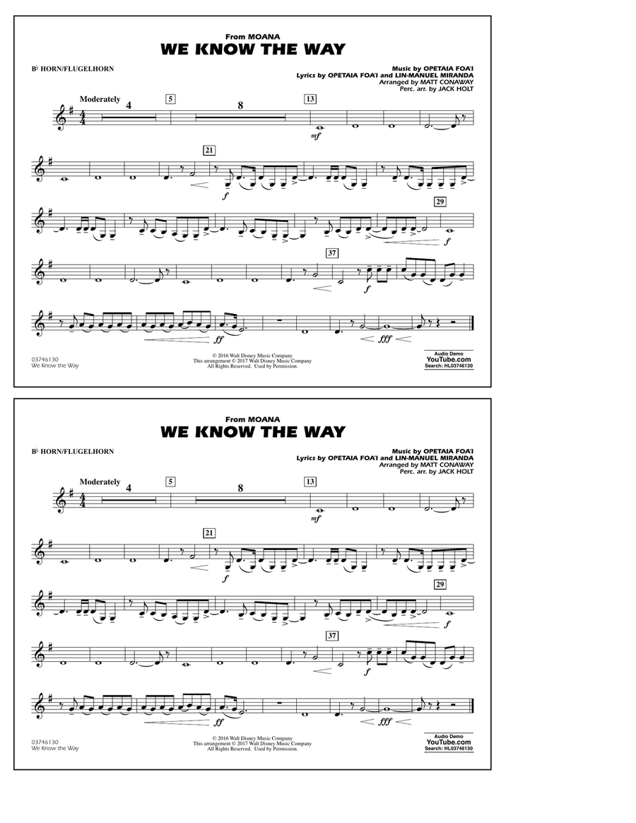 We Know the Way (from Moana) (arr. Matt Conaway) - Bb Horn/Flugelhorn Marching Band scores gallery preview page 1