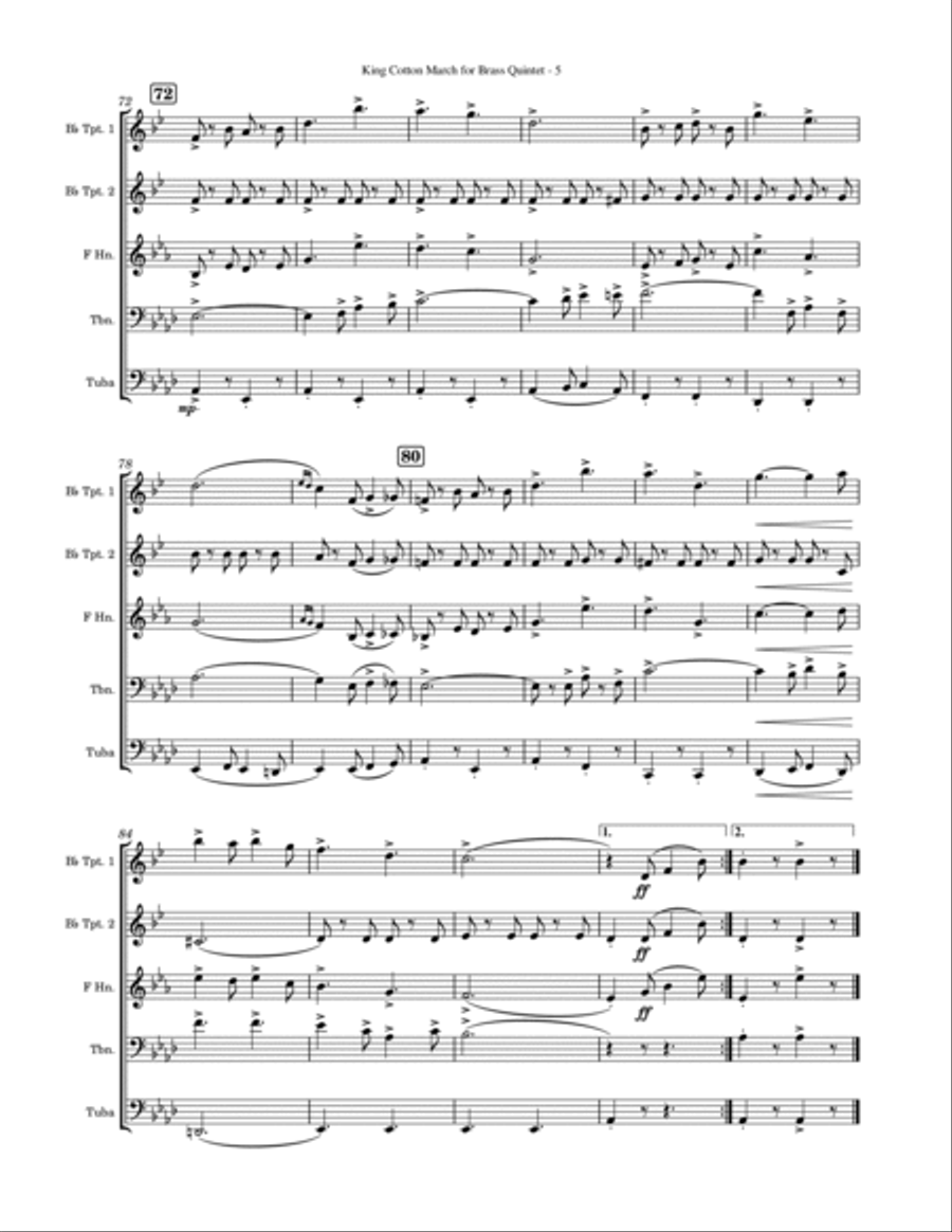 King Cotton March for Brass Quintet Brass Quintet scores gallery preview page 5