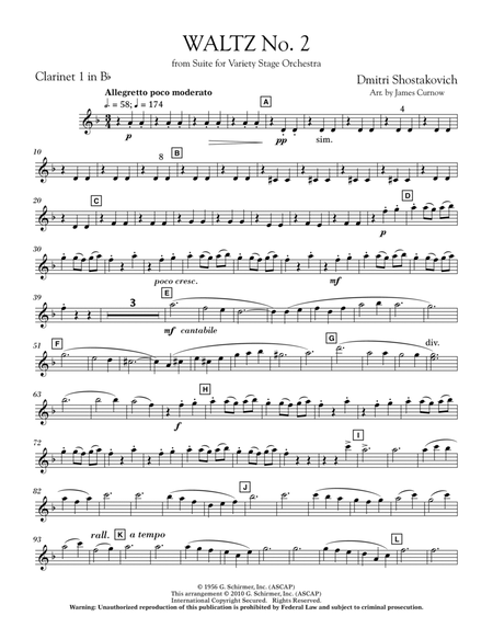 Waltz No. 2 (from Suite For Variety Stage Orchestra) - Bb Clarinet 1
