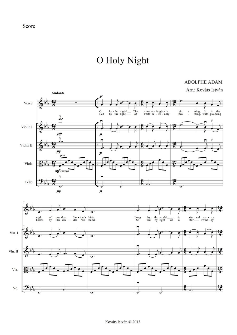 O Holy Night for Vocal Solo and/or String Quartet E-flat String Quartet scores gallery preview page 1