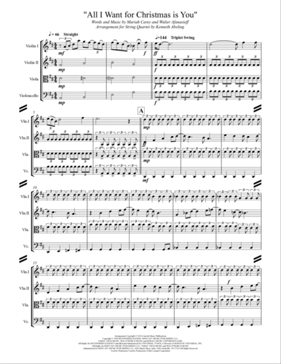 All I Want For Christmas Is You String Quartet scores gallery preview page 2