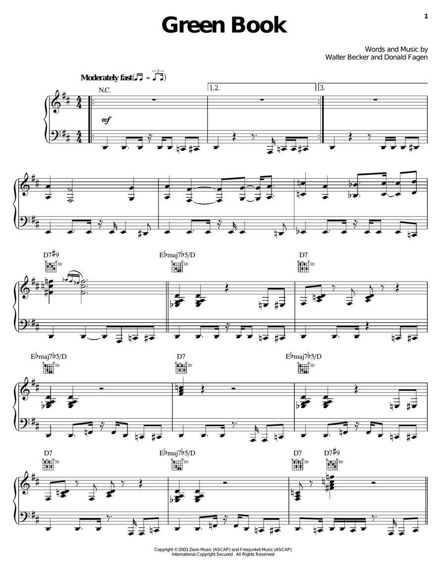 Green Book Piano, Vocal, Guitar scores gallery preview page 1
