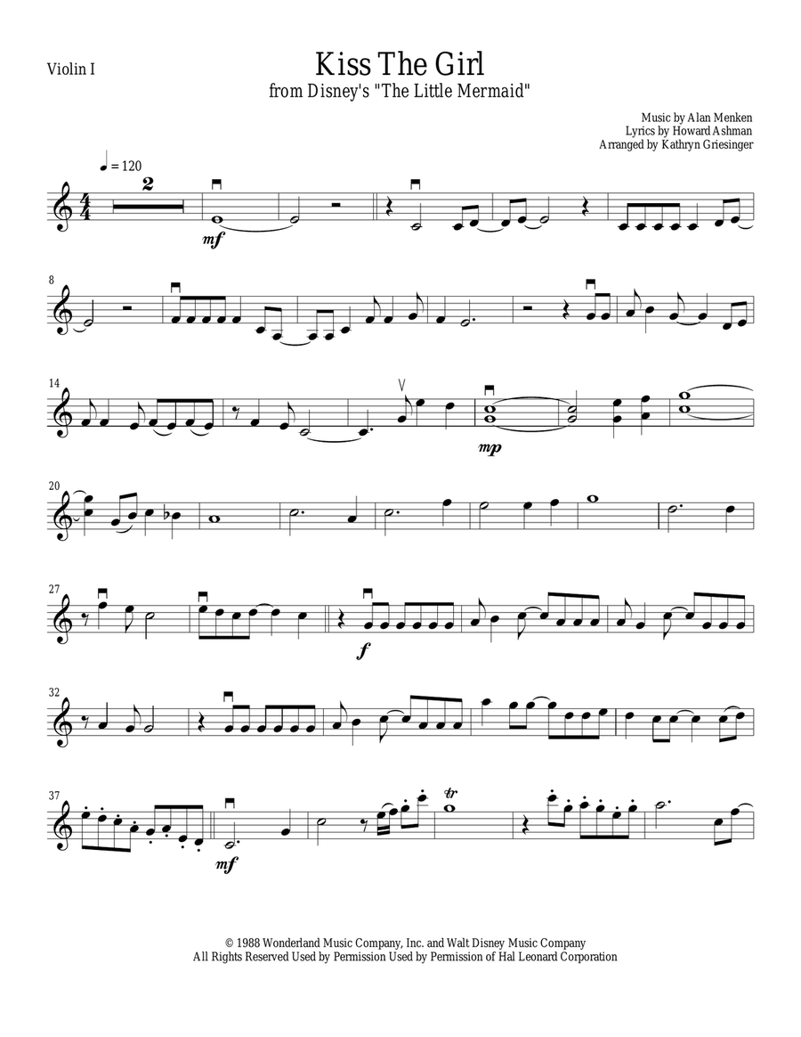 Kiss The Girl String Quartet scores gallery preview page 1