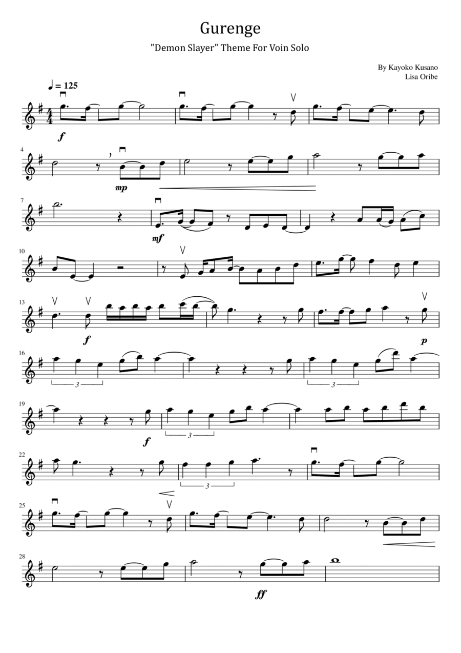 Gurenge Violin Solo scores gallery preview page 1