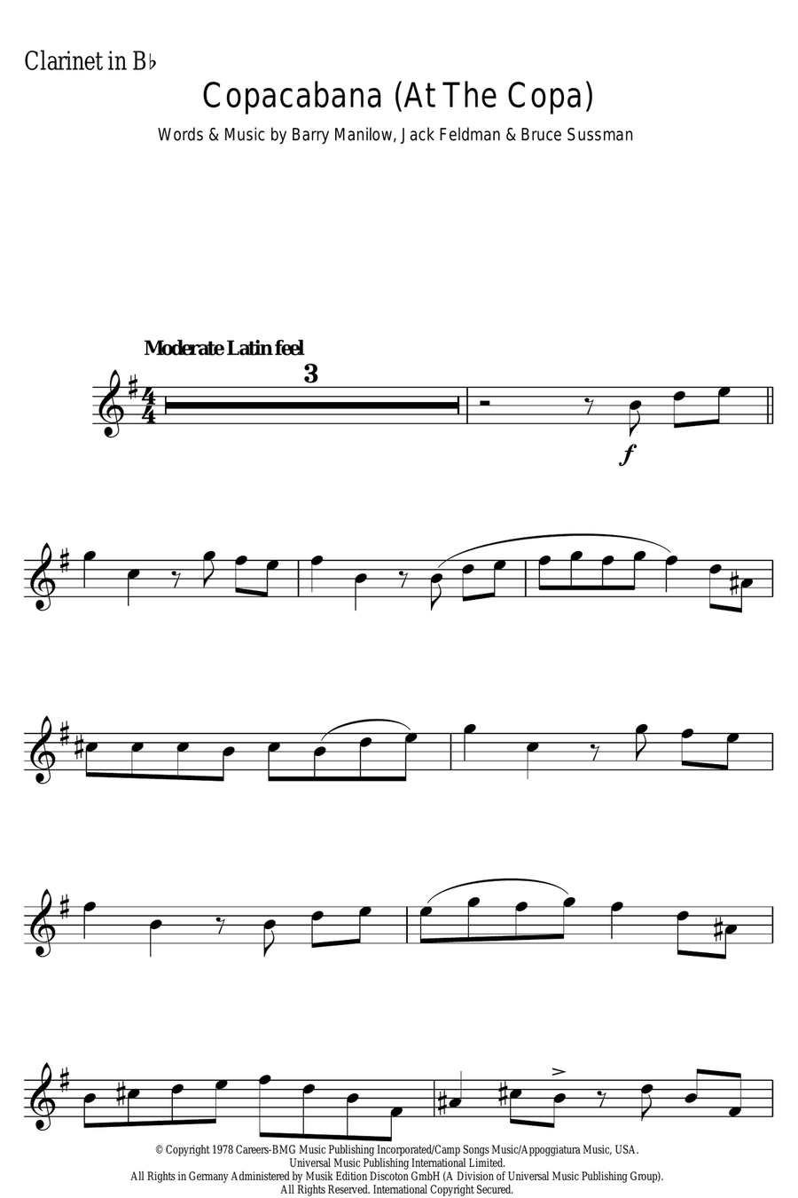 Copacabana (At The Copa) Copacabana (At The Copa) Clarinet Solo scores gallery preview page 1