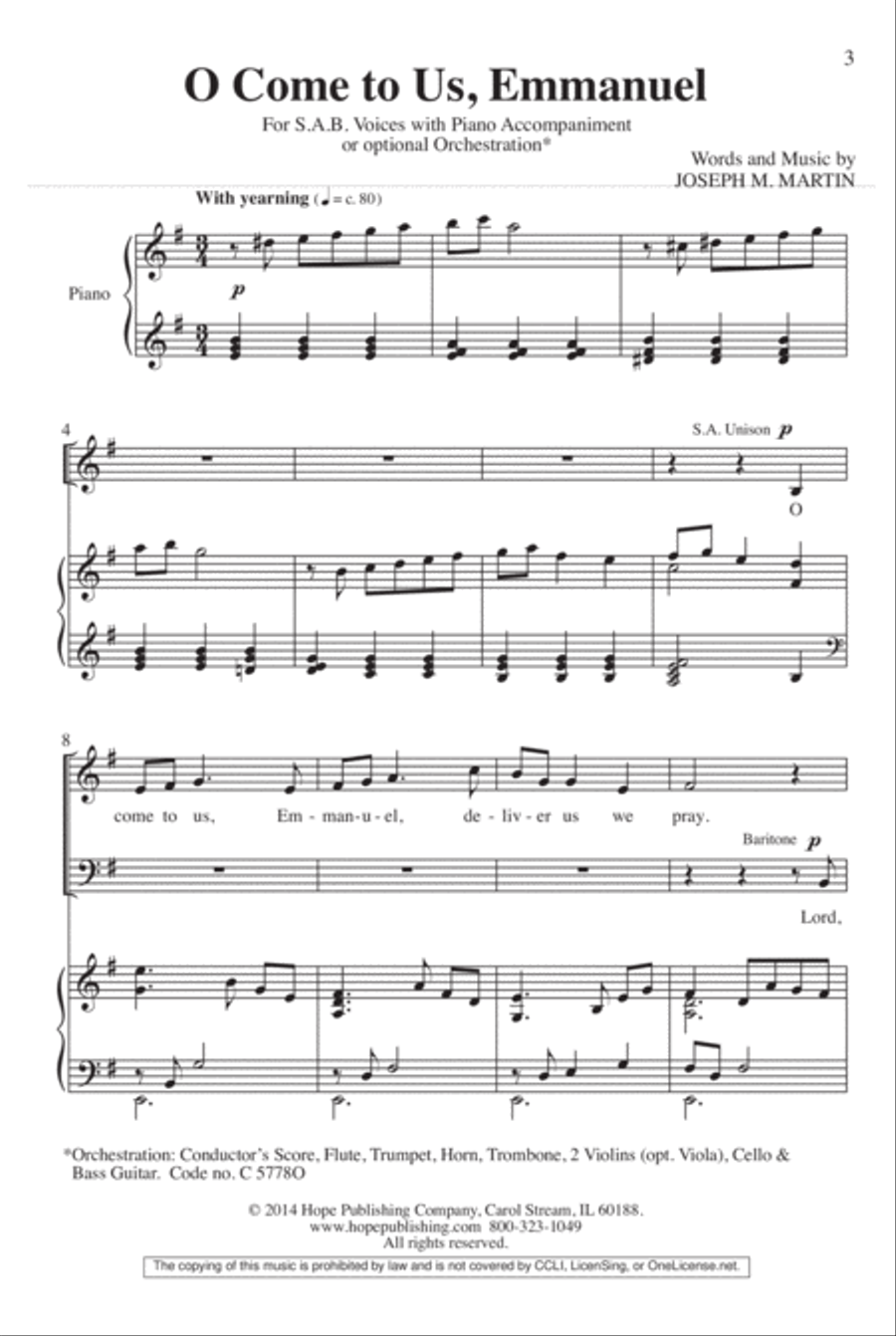 O Come to Us, Emmanuel 3-Part scores gallery preview page 4