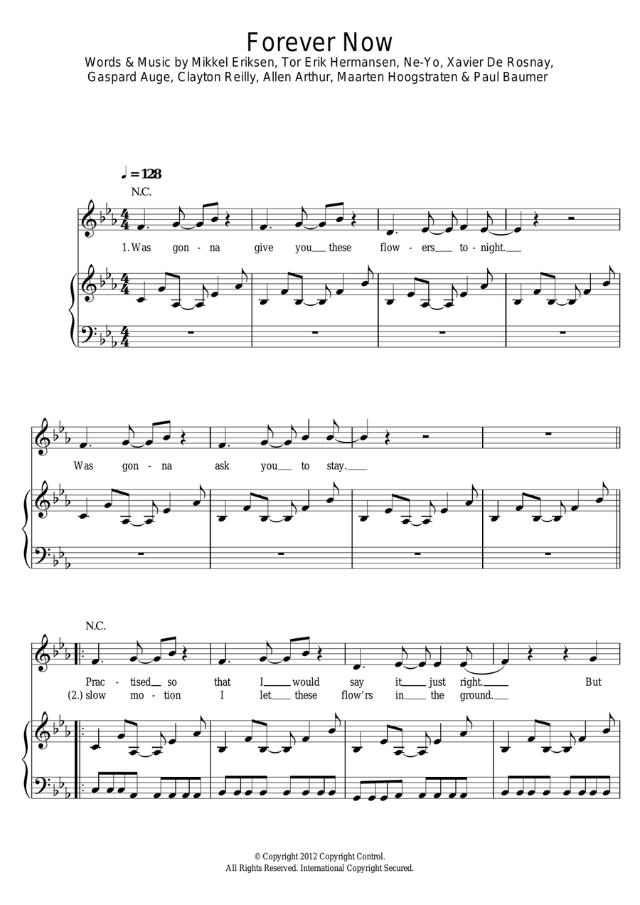 Forever Now Piano, Vocal scores gallery preview page 1