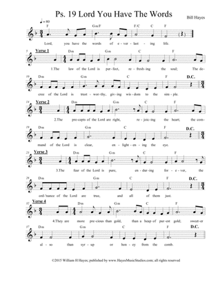 Psalm 19: Lord, You Have The Words (Easter Vigil 6th psalm, leadsheet)