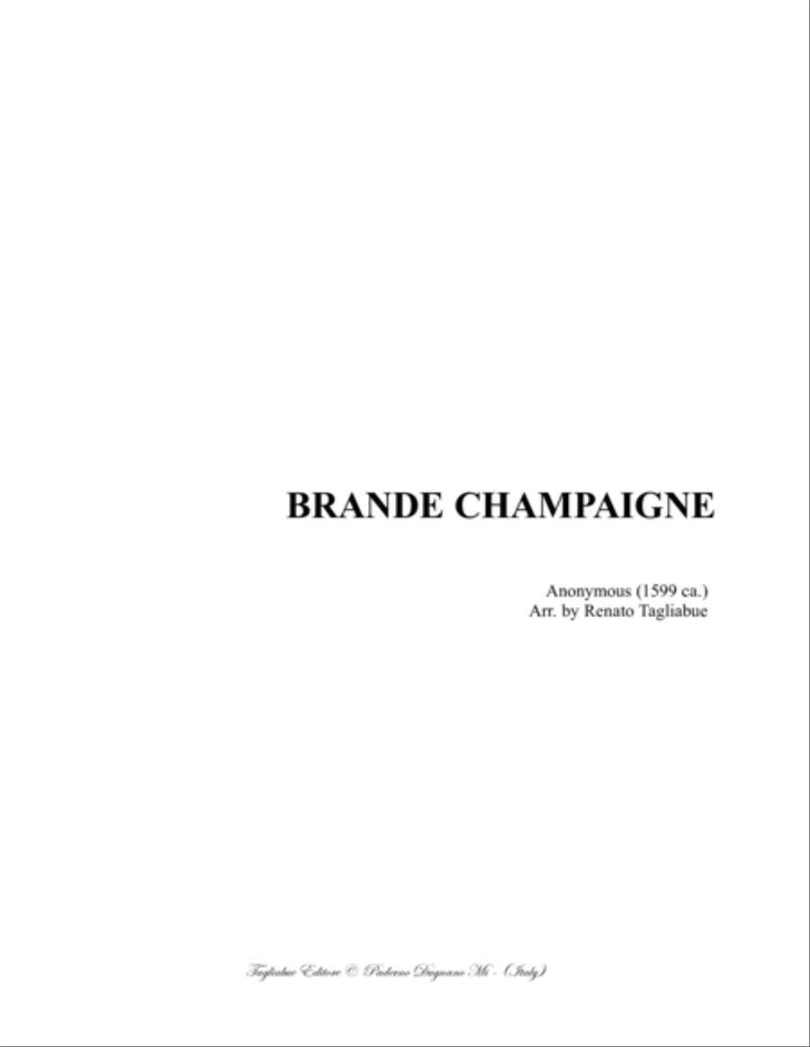 BRANDE CHAMPAGNJE - Anonymous 1599 - Arr. for SABar Choir image number null