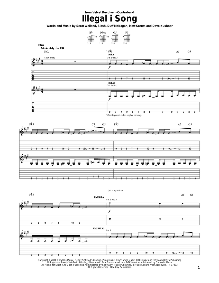 Illegal I Song Acoustic Guitar scores gallery preview page 1