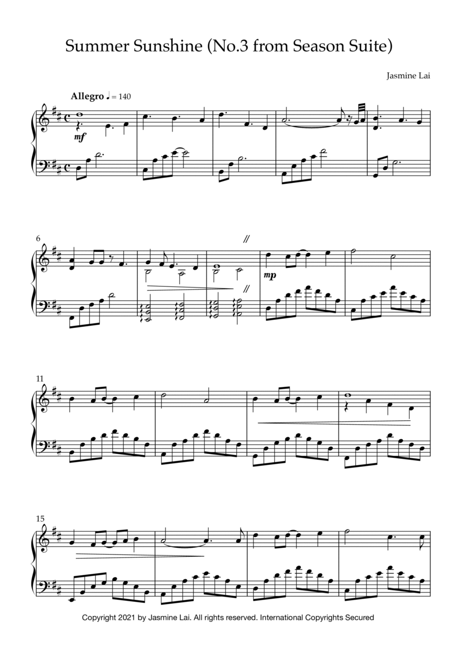 Summer Sunshine (No.3 from Season Suite) Piano Solo scores gallery preview page 1