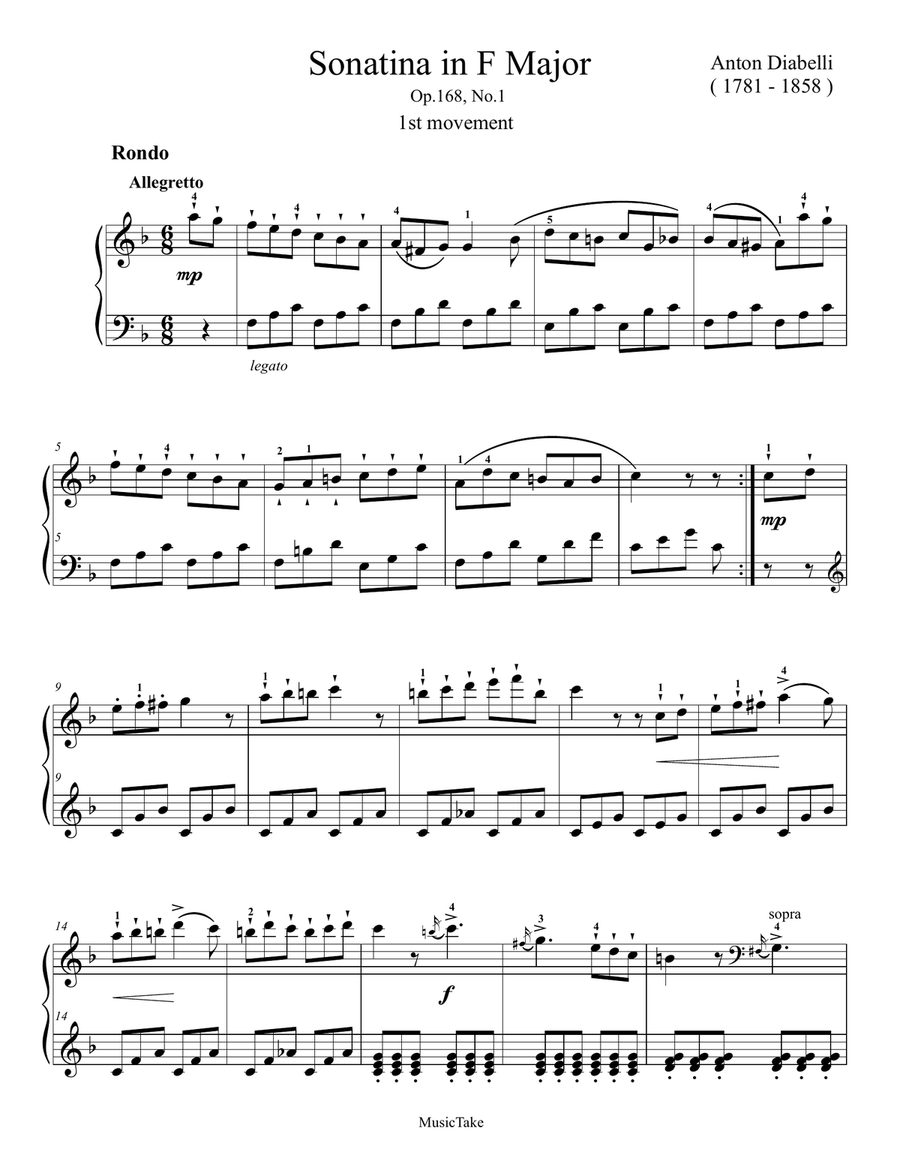 Diabelli Rondo from Sonatina in F Major Op.168 No.1 Easy Piano scores gallery preview page 1