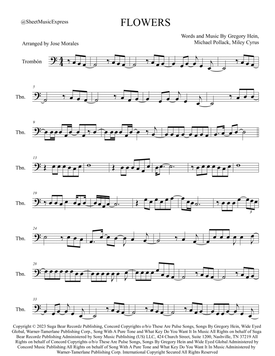 Flowers Trombone Solo scores gallery preview page 1