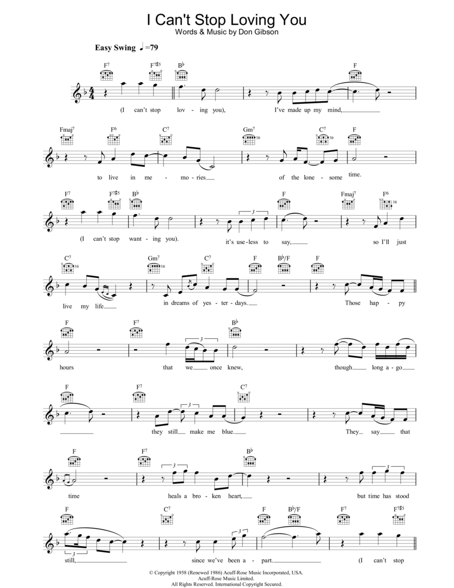 I Can't Stop Loving You Piano scores gallery preview page 1