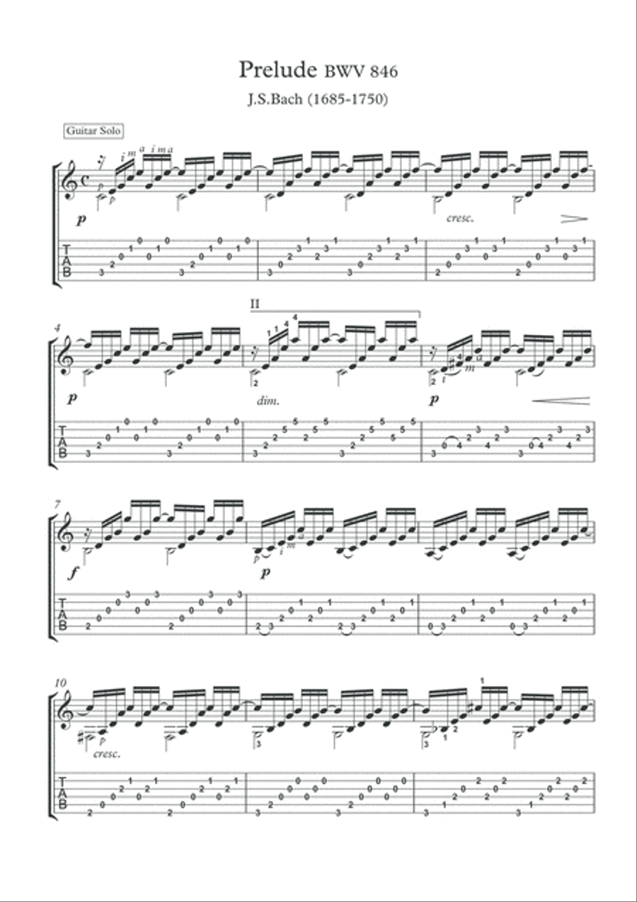 Bach for guitar BWV 846 Prelude 1 Acoustic Guitar scores gallery preview page 2
