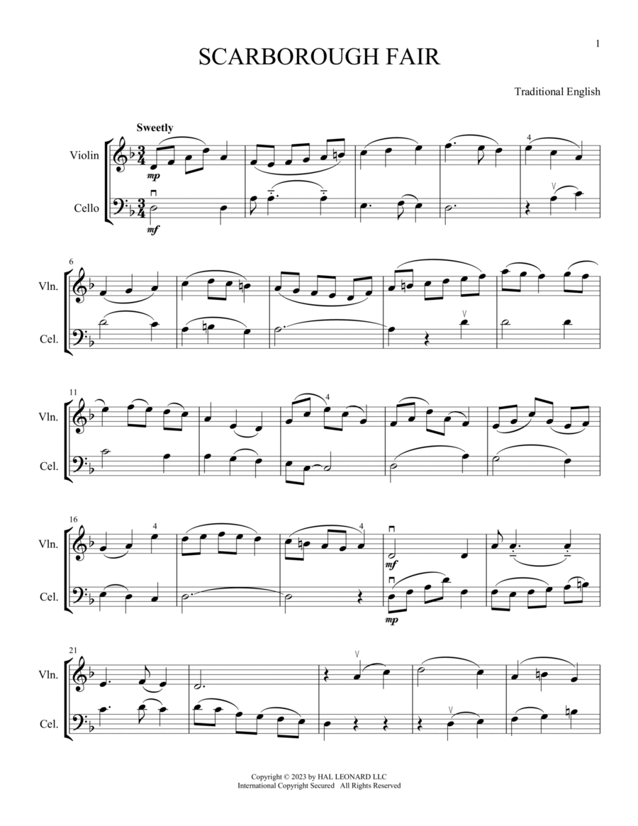 Scarborough Fair (arr. Michelle Hynson) String Duet scores gallery preview page 1