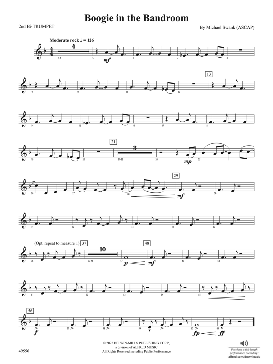 Boogie in the Bandroom: 2nd B-flat Trumpet Concert Band scores gallery preview page 1