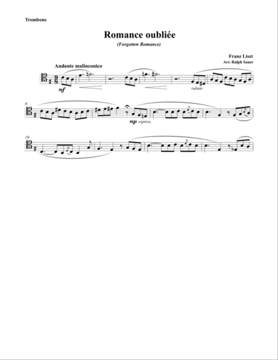 Romance oubliée (Forgotten Romance) for Trombone & Piano Piano Accompaniment scores gallery preview page 2