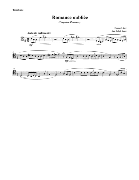 Romance oubliee (Forgotten Romance) for Trombone & Piano