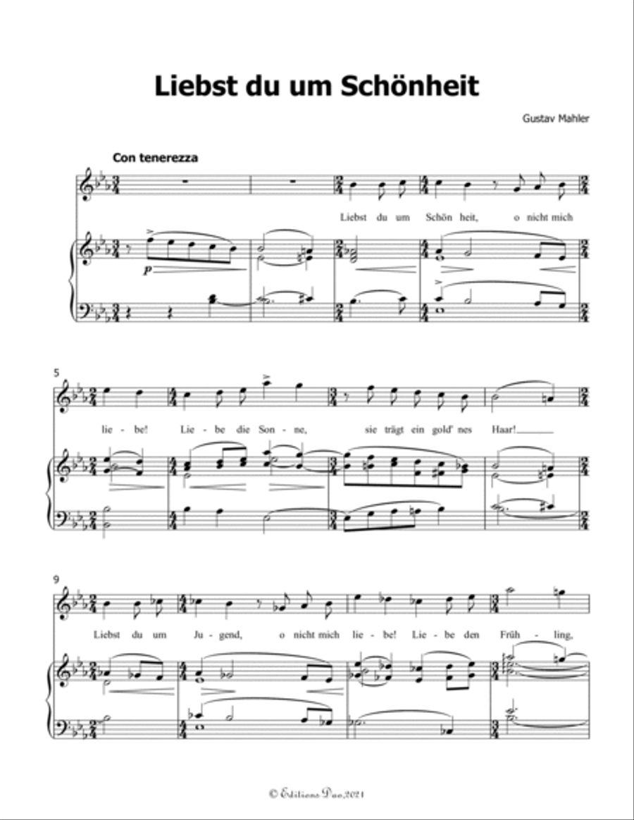 Liebst du um Schönheit, by Gustav Mahler, in E flat Major Voice scores gallery preview page 3