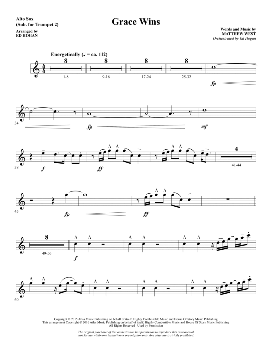 Grace Wins - Alto Sax (sub. Trumpet 2) Choir scores gallery preview page 1