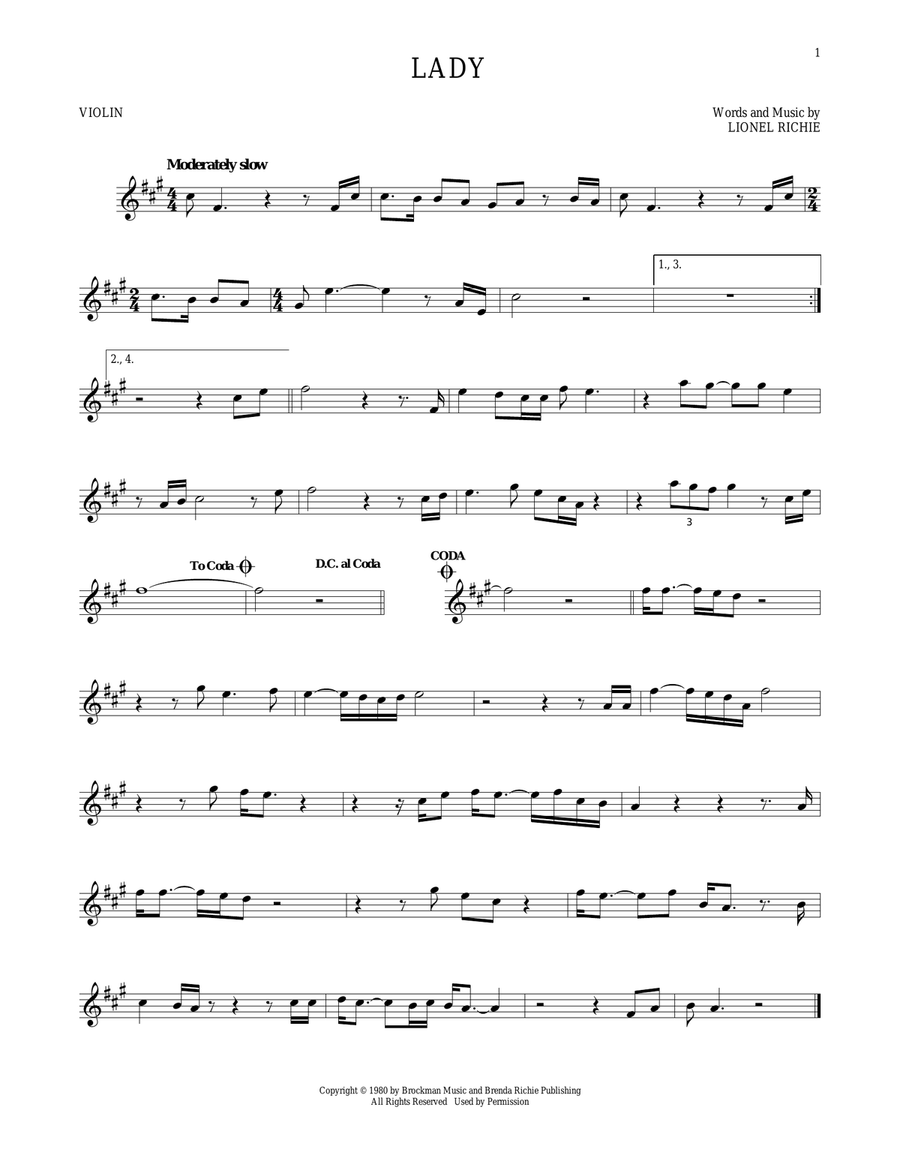 Lady Violin Solo scores gallery preview page 1