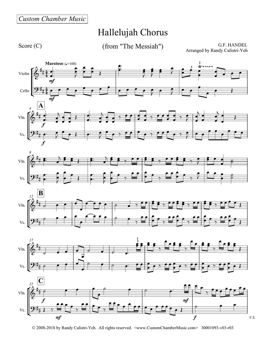 Hallelujah Chorus - Handel Messiah (violin/cello duet) String Duet scores gallery preview page 2