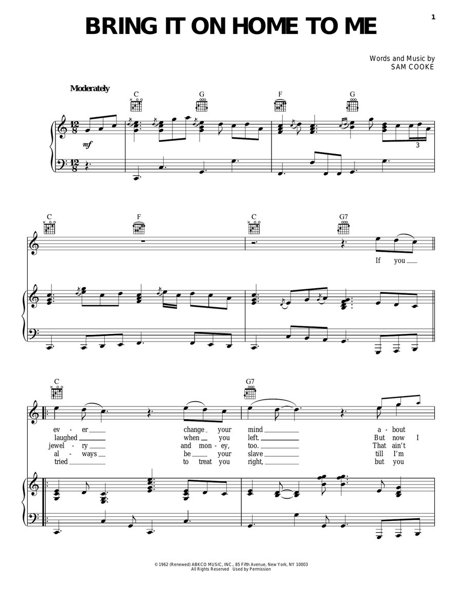 Bring It On Home To Me Piano, Vocal, Guitar scores gallery preview page 1