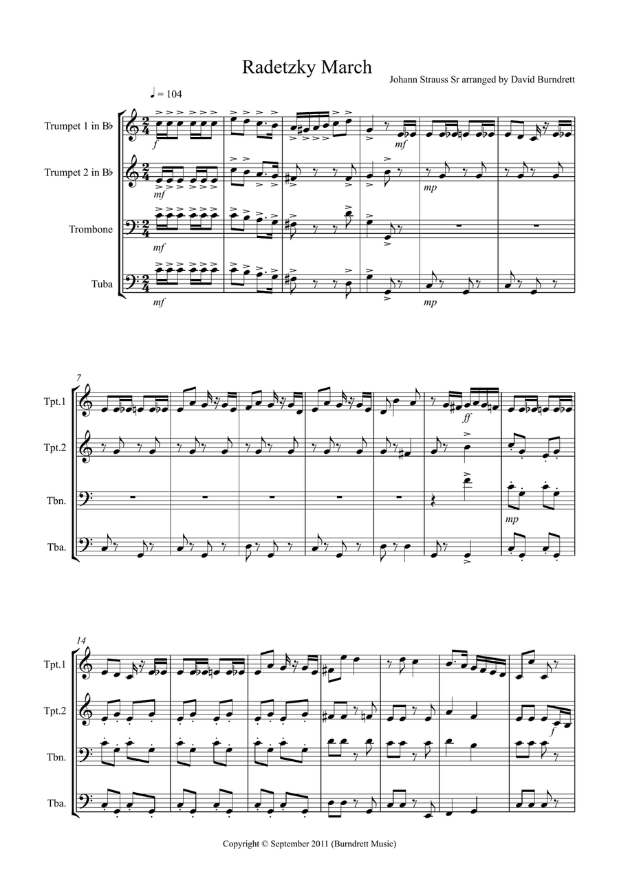 Radetzky March for Brass Quartet Brass Quartet scores gallery preview page 1