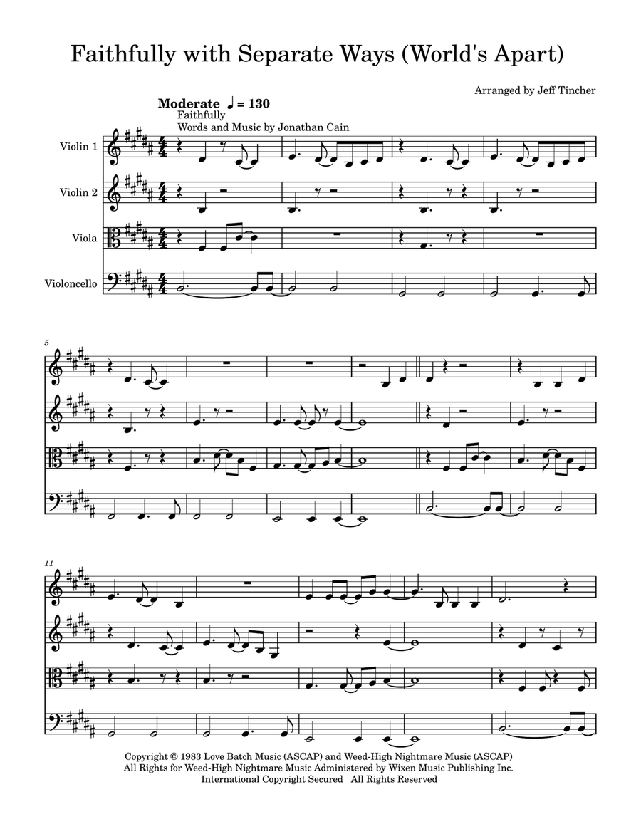 Medley: Faithfully with Separate Ways (Worlds Apart) String Quartet scores gallery preview page 2